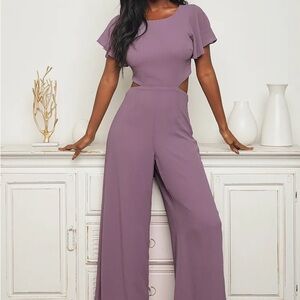 Lulu's Dusty Purple Flutter Sleeve Jumpsuit